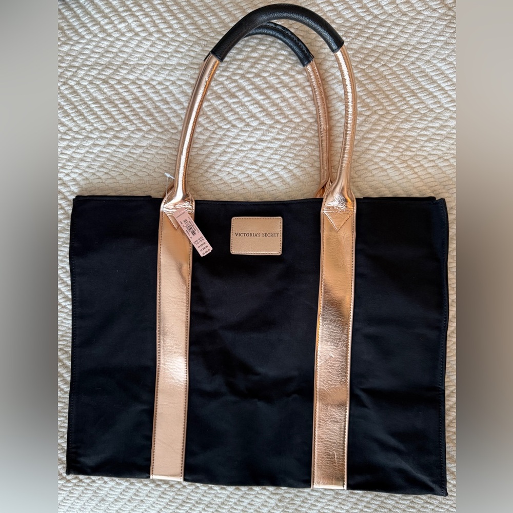 Victoria's Secret Black Tote with Rose Gold Accents